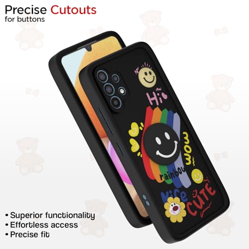 Image of Pikkme Back Cover for Samsung Galaxy A32 4G | Soft Silicone| Cute Rainbow Smile & 3D Cartoon Flower Design | Shockproof Raised Camera Protection Bumper Case (Black)
