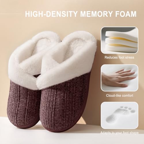 Image of Slippers for Women Fuzzy House Slip on Indoor Outdoor Bedroom Home Shoes | Furry Fleece Lined Ladies Comfy Memory Foam Female Anti-Skid Rubber Hard Sole