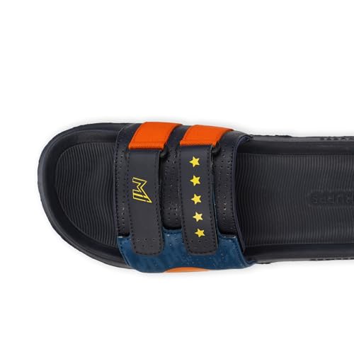 Image of CHUPPS Mi Ace Orange Navy Drift Orthopedic Slippers | Soft Footpharma Footbed | Breathable Ventilation Holes | Lightweight Flip Flops | Anti-Skid Chappals for Everyday For Mens