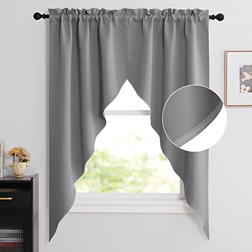 NICETOWN Swag Curtains for Kitchen, Blackout Rod Pocket Small Window Tiers Tailored Scalloped Valances for Bedroom (Set of 2, 36 inches by 36 inches E