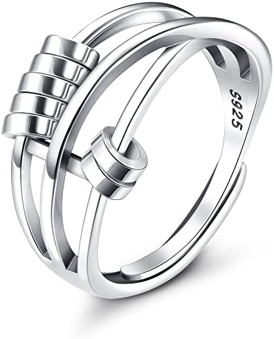 ADRAMATA 925 Sterling Silver Anxiety Rings for Women Men Fidget Rings for Anxiety Open Spinning Ring Retro Adjustable Spinner Ring