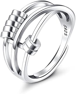 ADRAMATA 925 Sterling Silver Anxiety Rings for Women Men Fidget Rings for Anxiety Open Spinning Ring Retro Adjustable Spinner Ring