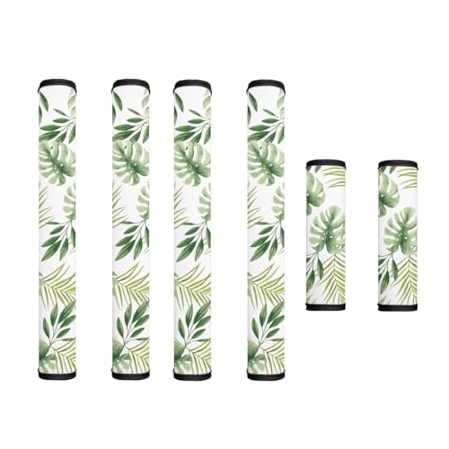 Image of Refrigerator Door Handle Covers Set of 6 Universal Kitchen Appliance Decor Handle Protectors for Fridge, Microwave, Oven, Kitchen Cabinet, Dish Washer, Monstera Leaf Green