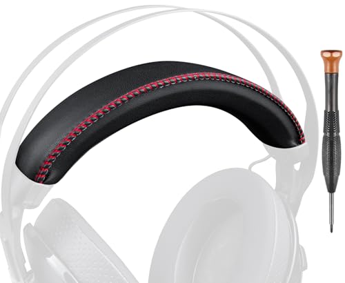 SOULWIT Protein Leather Headband Cover for HyperX Cloud Revolver/Revolver S, HX-HSCR-GM Cloud Revolver Gaming Headsets, Replacement Headstrap Pad Repair Part - Black(Red Line)