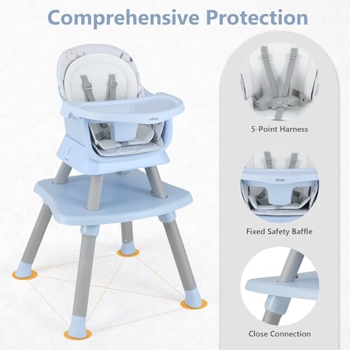 Image of INFANS 8 in 1 Baby High Chair, Convertible Highchair for Babies and Toddlers, Infant Dining Booster Seat, Building Block Table, Kids Stool Table Chair Set with Removable Tray
