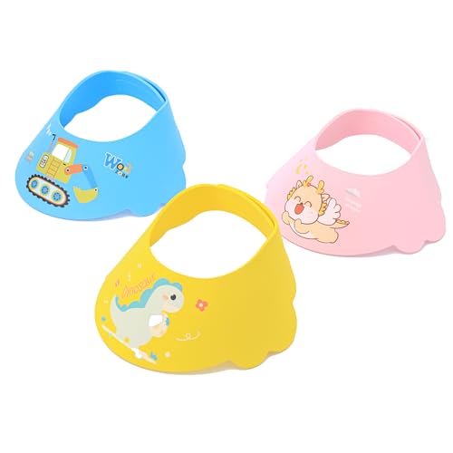 Image of Baby Shower Cap Shield, Soft Adjustable Kids Bath Visor Hat Shampoo Washing Hair Protection Cartoon for Toddler children (Yellow Dinosaur)
