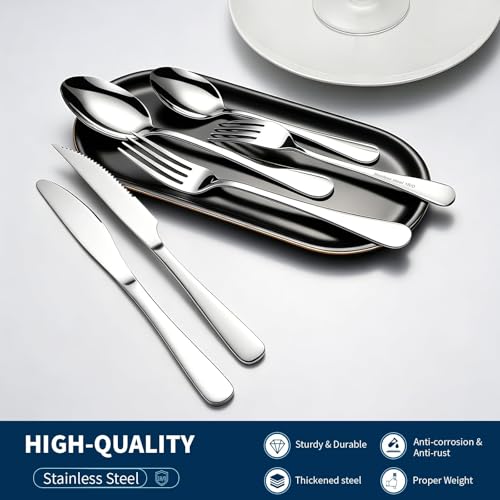 GPY 24-Piece Silverware Set with Steak Knives Nickel Free Cutlery Set for 4 — view 2