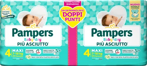 Pampers Baby Dry Maxi Pacco Doppio, Taglia 4 (7-18 Kg), 48 Pannolini