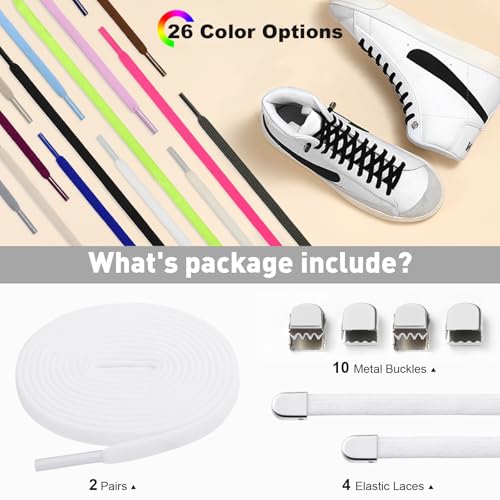 Image of Stepace 2 Pairs Elastic No Tie Shoe Laces for Kids and Adults Sneakers, Stretch Flat Tieless Shoestrings