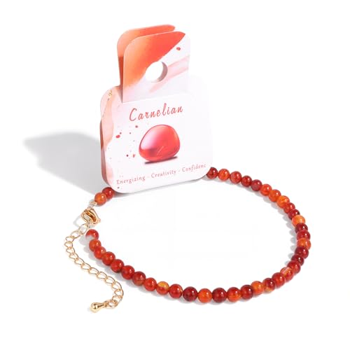 Bolinailo Natural Stone Beaded Anklets for Women Handmade Boho Carnelian 4mm Crystal Beads Anklet Gold Chain Adjustable Ankles Bracelet Beach Summer Jewelry Gift