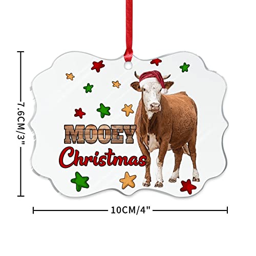 Mooey Christmas Highland Cow With Red Hat Xmas Ornament Small Winter Santa Hat Rectangle Christmas Tree Ornament Keepsake Watercolor Cow Black And White Acrylic Christmas Bauble For Indoor Home Decor #TOP2
