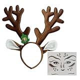 Uqezagpa Set Fasce Festive Per Renne Include Adesivi Decorativi Un Panno Confortevole Bambini Adulti Eventi Natalizi Corna Fascia Capelli Con Adesivi