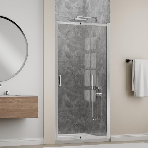 Image of 33-37 inch W x 72 inch H Pivot Shower Door, 3 /16 inch(5mm) Glass, Polished Chrome