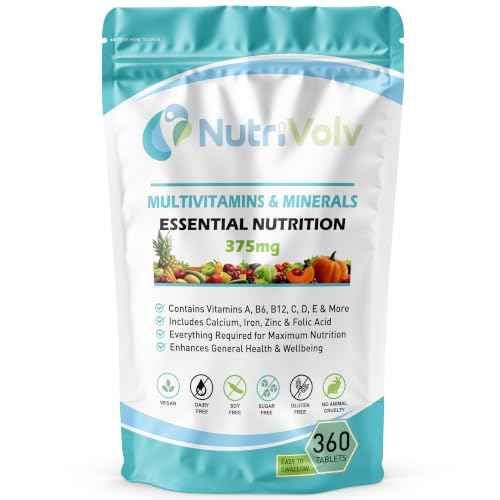 Multivitamin & Minerals | 360 Vegan Tablets | Vitamins A, B6, B12, C, D, E, Calcium, Iron, Zinc & Folic Acid | Immune, Energy & Wellbeing Support | 360 Days | UK Made | by NutriVolv