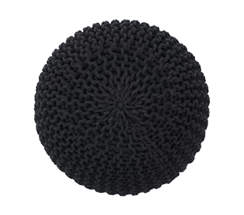 The Home Talk Poufs Ottoman - Home Décor Cord Pouffe for Couch 100% Cotton Hand Knitted Floor Chair - Small Foot Stool for Living Room, Nursery, Patio, Lounge, 18"x18"x14" - Dark Grey