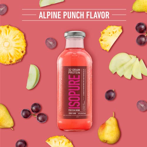 Isopure Zero Carb 32g Clear Protein Ready-to-Drink, Whey Protein Isolate, Alpine Punch, 16 Fl Oz (12 Bottles)