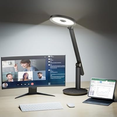 HONEYWELL Desk Lamp for Home Office, H6 Sunturalux™ Eye-Caring Led Desk Light, 800LM Dimmable Desk Lamp with Timer, Touch Control Tall Desk Reading Light, Table Lamp for Circle Webcam, Study, Bedroom