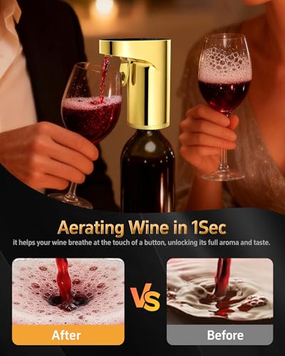 Image of 5 in 1 Wine Aerator Whiskey Dispenser,Liquor Decanter, Alcohol Pourer-Gold | World Cup Party Essential | 1-Second Aeration | Easy Tap-to-Pour | 1-999ml Precision | USB-C Rechargeable | Smart&Automatic
