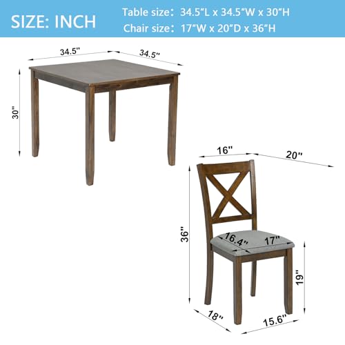 Image of Harper & Bright Designs Modern 5-Piece Dining Table Set for 4, 34.5 inch Square Wooden Table & 4 Chairs, Walnut Kitchen /Dining Room Set for Small Space