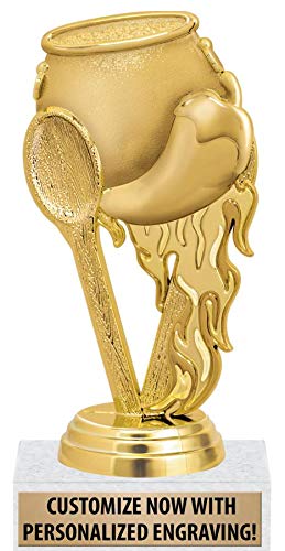 Crown Awards Chili Pot Trophies, 6" Gold Chili Competition Trophy Award, Personalized with Your Own Engraving