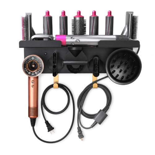 Soporte 2 en 1 mejorado compatible con Dyson Airwrap y secador de pelo, adecuado tanto para modelos Nural como Supersonic, soporte montado en la pared para organizar accesorios de Airwrap y secador de
