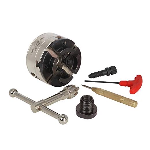 VINWOX 3-3/4INCH 4-Jaw Self-Centering Wood Lathe Chuck, 2" Round Jaw Mounted, 1"x8TPI thread & 3/4"x16TPI Adapter, Tightening Key, T Allen Wrench, Screw Chuck, SCK4-3.75, Nickle electric Coating Body