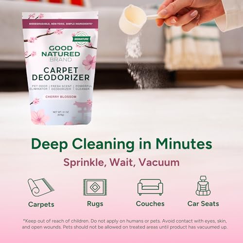 Image of Good Natured Brand | Carpet Deodorizer & Freshener Powder | 31 oz Pet Odor Eliminator for Strong Odor & Pet Urine | Fresh Natural Cherry Blossom Scent | Safe for Homes with Pets