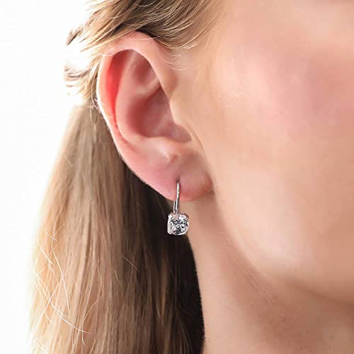 Berricle Sterling Silver Solitaire 4 Carat Cushion Cut Cubic Zirconia Cz Fashion Leverback Dangle Drop Earrings For Women, Rhodium Plated #TOP2