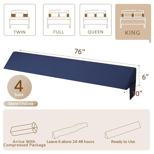 Image of Bedluxe King Wedge Pillow Headboard (76 inchx10 inchx6 inch), Bed Wedge Pillow for Headboard, Foam Headboard Pillow, Bed Gap Filler King - Fill The Gap (0-7 inch), Mattress Gap Filler (Navy)