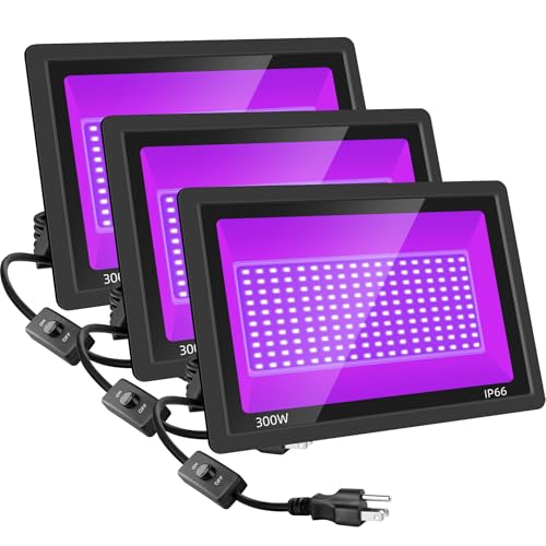 Sunkkes 300W Black Light, LED Blacklight with US Plug & Switch, Black Lights for Glow None Party, Halloween, Body Painting, Fluorescent Painting, Tapestry (3 Pack)