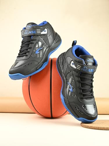 Image of Pro ASE Basketball Shoes with Rubber Sole & Breathable Upper | Indoor & Outdoor Court | Shock Absorption Lining, Anti-Slip, Lightweight & Durable with Velcro for Best Fit | Men, Women & Unisex | Black, Green, Orange, Blue