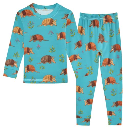 Pajama Sets Long Sleeve Cute Armadillos on Blue Soft Comfy Sleepwear 2 Piece PJS 3-8T