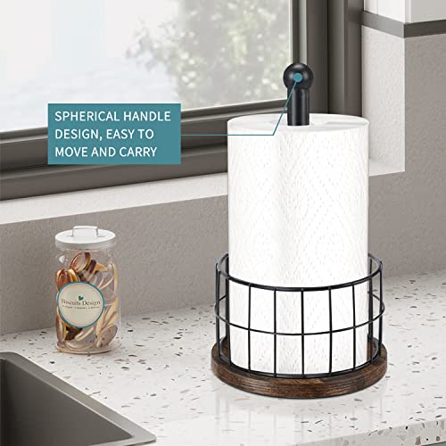Yinmit Paper Towel Holder Countertop, Standing Paper Towel Roll Holder For Bathroom, Paper Towel Rack With Heavy Duty Wooden Base For Kitchen Counter, Fits Standard Or Jumbo-Sized Rolls (Wood) #TOP2