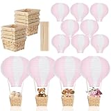 Meooeck 8 Sets Pink Hot Air Balloons Decorations Baby Shower Table Centerpieces 11.8'' Paper Lantern with Basket for Gender Reveal Birthday Wedding Graduation School Party Supplies