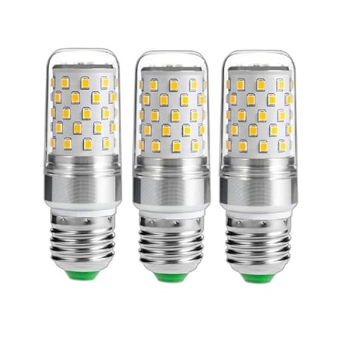 Fengyan Bombillas Domésticas, Paquete de 3 bombillas LED tipo maíz, E27/E26, 12 W, CA 110-250 V, 1000 lm, tipo vela Edison(6000K Cold White,E26)