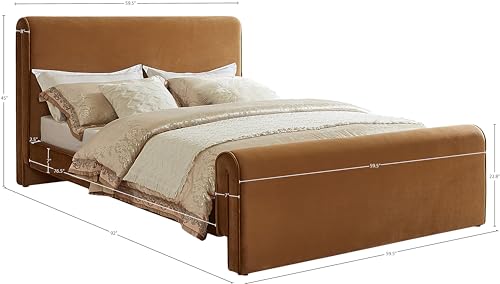 Meridian Furniture SloanSaddle-F Sloan Collection Modern | Contemporary Velvet Upholstered Full Bed with Rich Soft Saddle Velvet, Curved Headboard and Footboard, 59.5" W x 92" D x 45" H, Saddle, Full by Meridian Furniture - Image 9