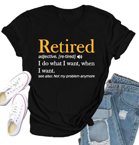Qskall Retirement Shirts for Women Retired Teacher T-Shirt Grandma Retired Tee Tops Black