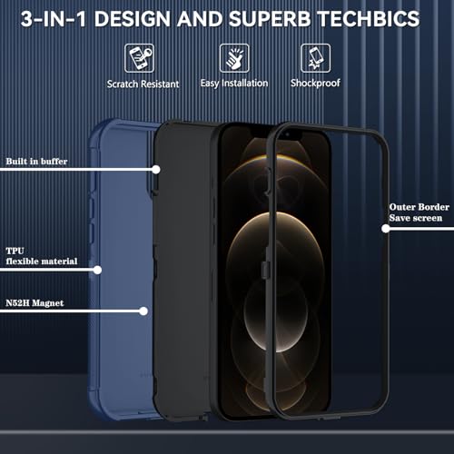 Image of SunStory Compatible with iPhone 12 Pro Max Case with HD Screen Protector, 3-Layer Heavy Duty Full-Body Cover,3 in 1 Hybrid Protective Case for iPhone 12 Pro Max 6.7 inch,Blue