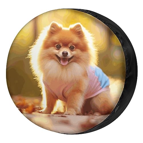 Image of Delerain Spare Tire Cover Happy Pomeranian Wheel Covers Sun Protection Waterproof for RV Truck Trailer SUV and Many Vehicle (14 Inch for Diameter 23 inch-27 inch)