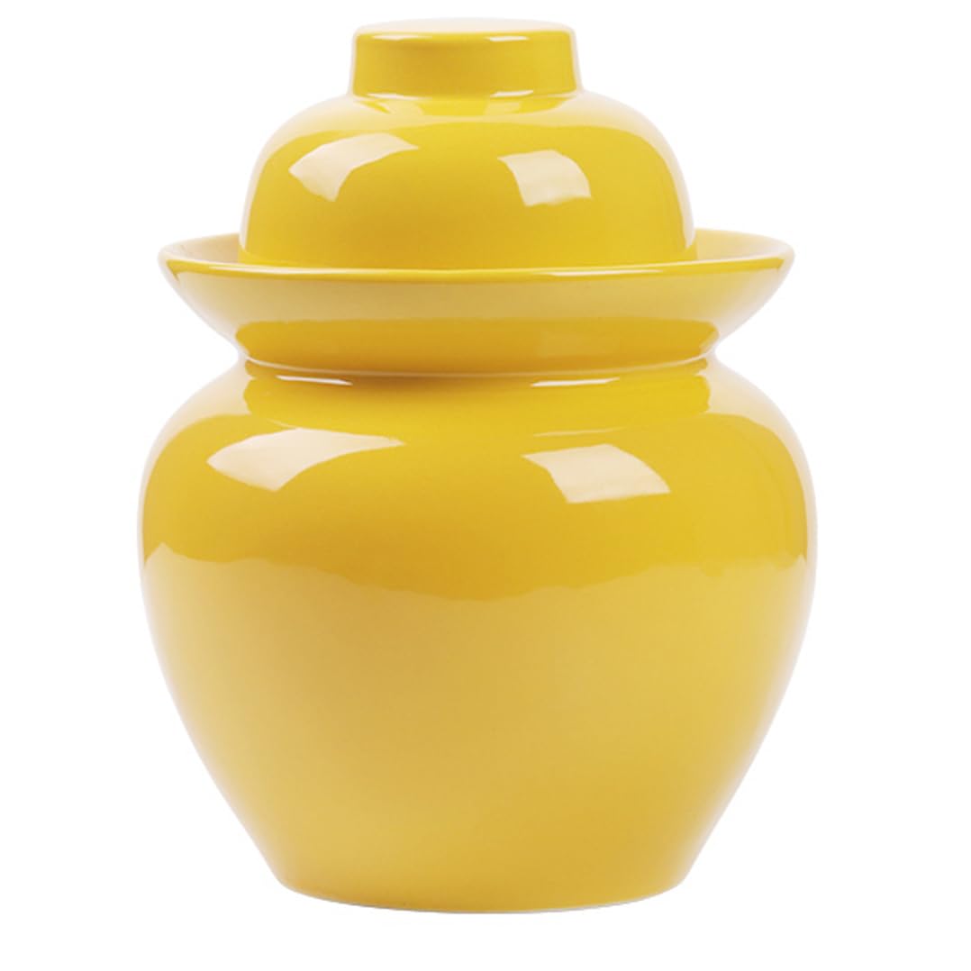 Ceramiczny kolorowy słoik na ogórki z pokrywkami, duży tradycyjny chiński porcelanowy słoik na ogórki, ceramiczny garnek do fermentacji z pokrywką z uszczelką wodną różowy-5L(Żółty-5L