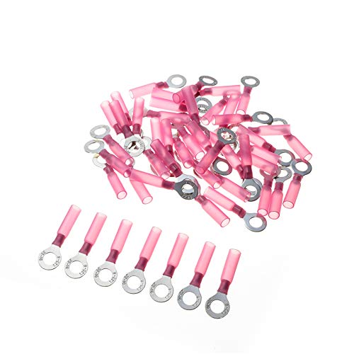 50pcs Copper + PE Crimp Terminals Red Ring M6 Insulated Heat Shrink Connector Electrical Wire Cable 22-18 AWG Connector