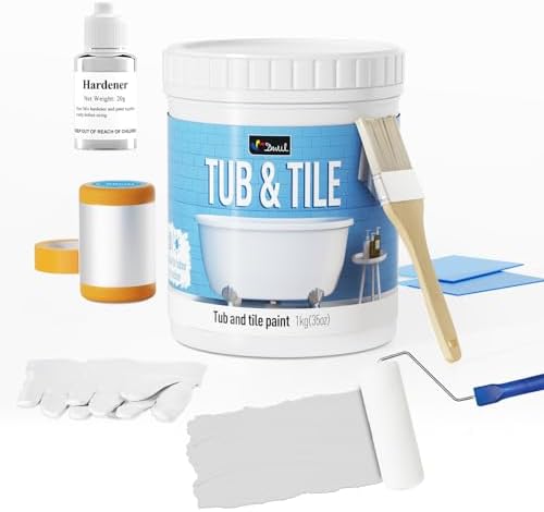 DWIL Tub and Tile Refinishing Kit, Water Based Tile Paint, Quick-Dry Tub Paint Low Odor for Bathroom, Kitchen, Toilets, Semi-Gloss Light Gray, 50-55sq.ft, 33oz