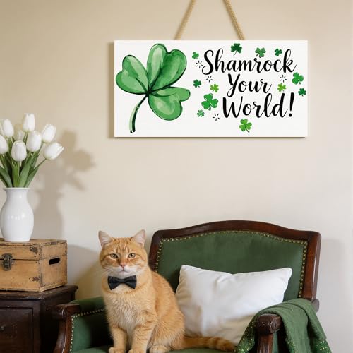 Image of OHOME St Patricks Day Decorations - Hanging Wooden Sign for Wall Home Door Birthday | Shamrock Decorations Wood Wreaths Irish St Patty's Day Accessories Party Favors - St. Patrick's Day Decor