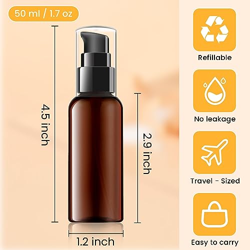 RAYNAG 5 Pack Travel Pump Bottles Empty Refillable Plastic Pump Bottle Spray Bottle Dispenser With Black Cap for Lotion Cream Essential Oil Travel Container, 50ml/1.7oz (Brown)3