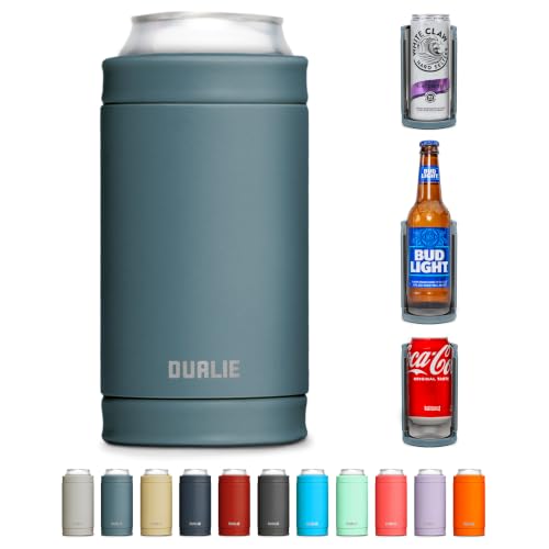 DUALIE 3 in 1 Insulated Can Cooler - Universal Size for 12 oz Cans, Slim Cans, and Bottles - Stone Blue