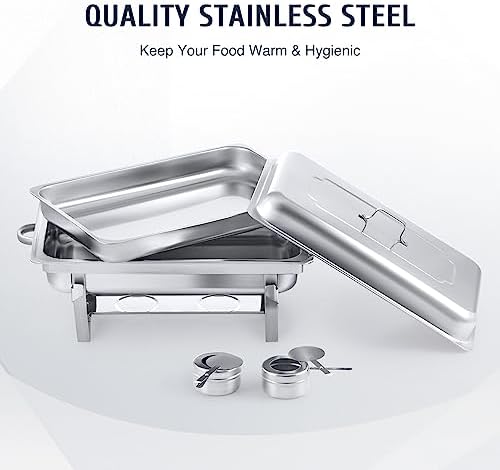 WILPREP Lightweight Chafing Dish Buffet Set 8 Pack, Rectangle Stainless Steel Food Warmer with Lids Food Pans and Fuel Holders, 9L Buffet Serving Utensils for Restaurant Catering Parties Weddings