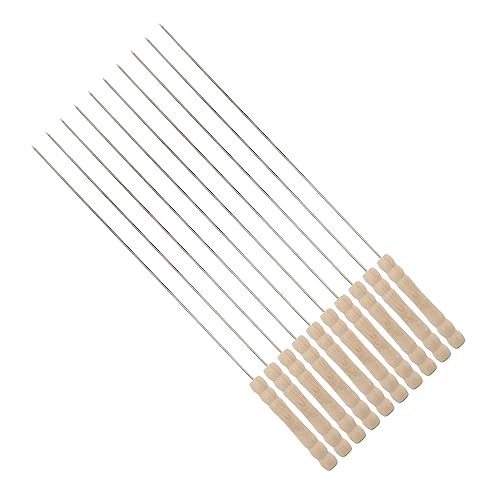 Parliky 10 Pezzi Spiedo in Acciaio Con Manico in Legno Spiedini Piani Per Barbecue Adatti a Carne, Ortaggi e Frutta Per Barbecue All'aperto e Famiglia