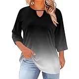 Duohropke Musselin Bluse Damen Große Größen Blusen 3/4 Arm Shirt Elegant Rundhalsausschnitt Oberteile mit Falten Mode Slim Fit Tops Dreiviertelarm Shirts Elegante Übergröße Longshirt