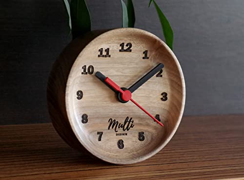 Multi Design Wooden Analog Desktop Clock - Decorative Walnut Wood Clock - Easy To Read Silent Clock - No-Tick Design – 4.5 In. #TOP5
