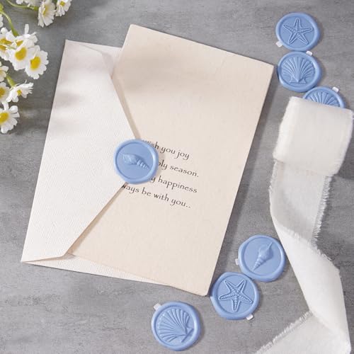 PartyforU Blue Wax Seal Stickers - 60 Pcs Seashell Conch and Starfish Self-Adhesive Wedding Wax Seal Stickers for Envelope Invatations Baby Shower Birthday Party Gift Wrapping by PartyforU - Image 4